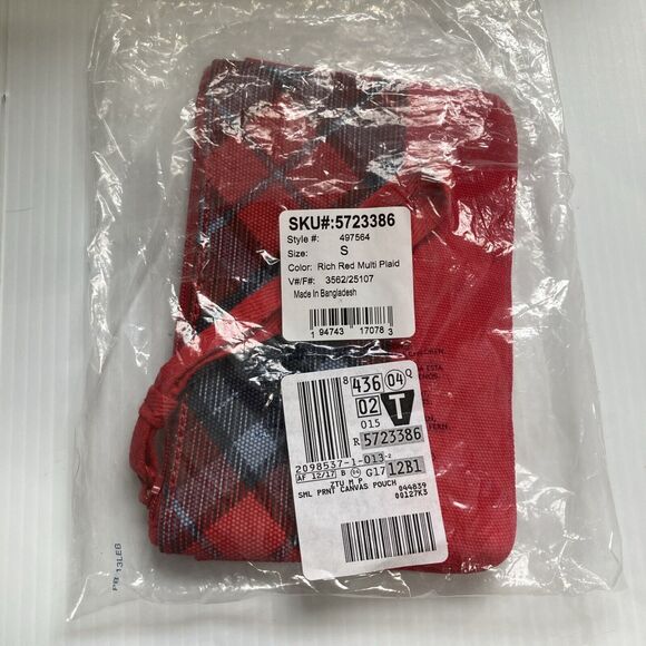 LANDS END Plaid Cotton Canvas Large Zip Pouch Purse Wristlet 8 x 5 x 0.5 inches - Picture 9 of 10